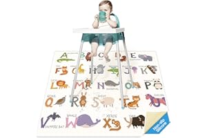 MATIVE Splash Mat for Under Highchair, 51in Washable Anti-Slip High Chair Splash Mat, Multipurpose Baby Splat Mat Floor Protector Tablecloth Portable Picnic Mat with Early Education Pattern