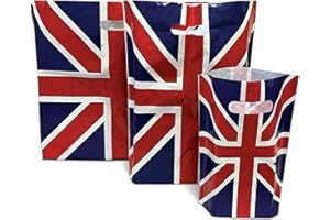 JeeJaan® 50 Pcs of Union Jack Plastic Carrier Bags 10"x12"+4" - Strong Patch Handle Bags Ideal for Boutiques Clothes, Jewelry, Gifts, Retail and Shopping