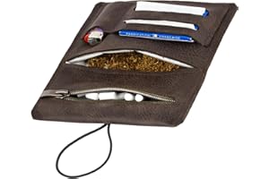 SIMARU Torba na tytoń z farbowanej roślinnie skóry na 30 g worek na tytoń, prawdziwa skóra torba Dreher z przegródką na filtr i uchwytem na płytki, trwała i wytrzymała, ciemnobrązowy, OS,