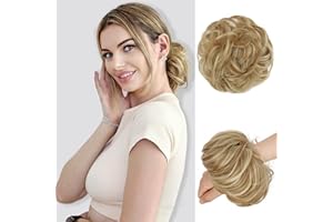 RUWISS Moños Postizos de Pelo Natural Moño Postizo Extensiones de Cabello Rizado y Ondulado Sintético Despeinado Postizos para Mujer - Rubio Miel y Rubio Blanquecino