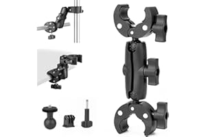 BRDRC Doppelklemmhalterung Regenschirmhalter Kamerastange Halterung für Kinderwagen Rollstuhl Monitor Magic Socket Arm Schreibtisch Fotostudio Lichtständer Fotografie Reflektor Flagge Querstange