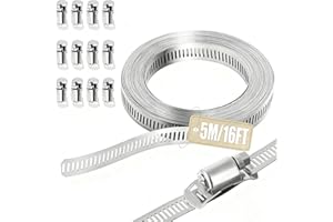 GEKUFA 5M Collier de serrage inox métallique Réglables de Tuyau Clips, Collier à Vis sans Fin en Acier inox 304, Avec 12 fermetures