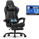 Devoko Gaming Chair with Massager, Office Chair with Footrest, Racing Game Chair with a Load of 150 kg, Adjustable Backrest E
