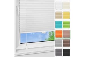 Magiea Pleated Blind, No Drilling Klemmfix W 75 x H 180 cm, White Opaque Pleated Blind for Door and Window Opaque Privacy Screen Sun Protection blind