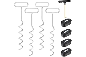 Kit d'ancrage au Sol 4 pièces pour Trampoline, balançoire, Chevilles d'ancrage en Spirale avec Sangles, Ancres de Trampoline, Chevilles d'ancrage en Acier