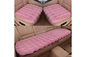 LIVEGO Fuzzy Rabbit Fur Car Seat Cushion, Soft Fluffy Protector Warm Faux Rabbit Fur Non-Slip Front and Back Seat Covers Fuzzy Car Seat Interior Warm for Winter Mat Universal Fit (Bean paste color, 6)