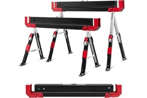 SOARS 2 caballetes de trabajo de altura regulable, caballete plegable máx. 1180 kg, con superficie de trabajo antideslizante, soportes plegables y asa, soporte para andamios, ayuda para sierra (rojo)