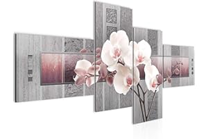 Runa Art Tableau Murale Salon Fleurs Orchidée Violet Gris 4 Parties - 204645c