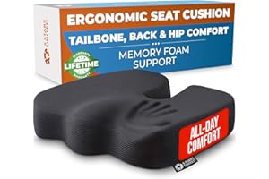 5 STARS UNITED Ergonomic Seat Cushion – Memory Foam Comfort for Tailbone, Hip & Coccyx Sitting Support – Office Chair, Car, Desk, Wheelchair & Gaming – Black