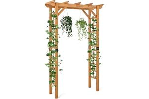 TANGZON Solid Wood Garden Arch, 215 cm/229 cm Outdoor Pergola Arbour with Hanging Roof & Side Trellises, Decorative Wedding Party Archway for Patio Yard Lawn (Flat Hanging Roof, 140 x 60 x 215cm)