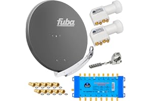 FUBA 8 Teilnehmer 2 SAT Digital SAT Anlage DAA850A + Profi LNB 0,1dB Full HDTV 4K + Multischalter 9/8 PMSE + 24 Vergoldete F-Stecker Gratis dazu