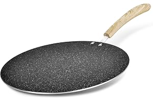 BERGNER Bellini Plus Aura 5-Layer Non-Stick 28 cm Flat Tawa, Tava with Soft Touch Wooden Finish Handle, Food Safe (PFOA Free), Thickness 4mm, Easy to Clean - Induction and Gas Stove Ready