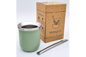 MATEYCO Mate Argentino 178 ml-Kit mate argentino doble pared de acero inoxidable- Set mate argentina (Verde)