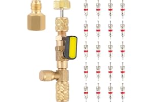 GOSKNOR Valve Core Remover Installer Tool, with Dual Size SAE 1/4 and 5/16 Port Brass Adapter AC Refrigeration Schrader Tool HVAC Valve Removal Tool with 20pcs Valve Cores for R22 R410A Refrigerant Systems