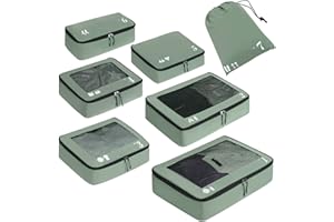 ECOHUB Packwürfel für Koffer, 7 Stück, Reise-Organizer, Packtaschen, recyceltes PET, umweltfreundlich, Reisezubehör, Schuhtaschen für Reisen, Aufbewahrungstasche, Gepäck-Organizer, Reisetasche, Grün