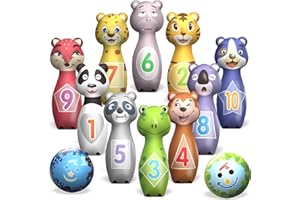 STAY GENT Bowling Set Kids, Skittles Game for Kids with 10 Pins and 2 Balls, Animal Bowling Toy Set for Indoor & Outdoor Game Birthday Gifts for Boys Girls Adult Toddler Children Kid Aged 2 3 4 5 6 7