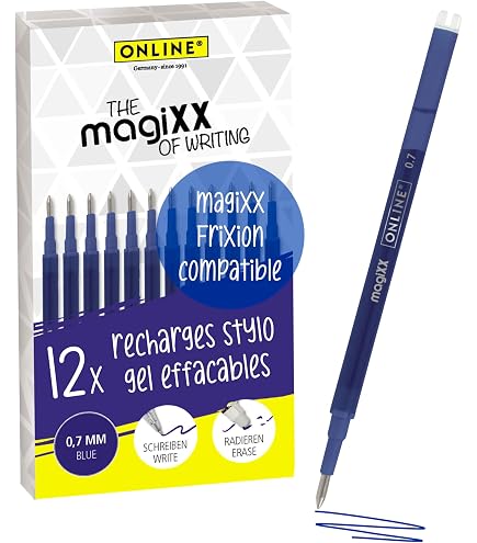Lot 13 Pièces : 10 Recharges + 1 Stylo + 1 Gomme Pour Pilot Frixion 0,7mm - Encre Effaçable à Chaleur, Couleur Rouge