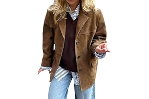 CUTeFiorino Chaqueta de ante sintético para mujer, chaqueta de piel de ante con cuello de solapa, chaquetas de invierno, chaqueta de cuero marrón, manga larga, moda, ante de piel, trajes, chaquetas