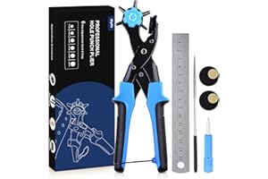 Leather Hole Punch, [Upgraded Version][Perfect Full Set] Diyife Belt Puncher, Heavy Duty Revolving Plier Tool with 2 Extra Plates and Ruler, Multi Sized for Crafts, Card, Rubber, etc, Blue