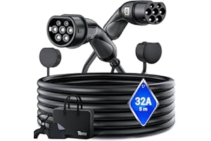 Tera EV Charging Cable Type 2: 22KW 32A 5 Metres 3-Phase Type 2 to Type 2 Mennekes IP55 Fast Charging Charging Cable Electric Car Type 2 for Electric Car EV/PHEV German User Manual DC-32A-5 Black