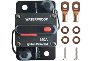 SELLINER 150 Amp Circuit Breaker with Manual Reset,12V-48V DC Waterproof Circuit Breaker for Car Marine RV Trolling Motors Boat ATV Manual Power,with Wire Lugs Copper Washer Screw