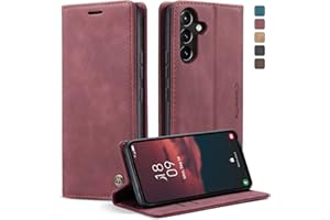 KZB Handyhülle für Samsung Galaxy A54 5G Hülle Premium Lederhülle Klappbar Flip Case Tasche Magnet Kartenfach Standfunktion Schutzhülle für Samsung Galaxy A54 5G - Weinrot