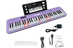 Funtaki Elektronisches Keyboard Piano mit 61 Tasten für Erwachsene und Kinder mit leuchtenden Tasten, MIDI-Konnektivität und Lernmodi – perfektes Anfängerklavier (Lila, Erwachsene/Kinder)