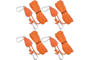 Fangehong 4 PCS Corde de Tente Réfléchissante, 6mm Cordon de Camping avec Poulie, Corde à Cliquet avec Crochet, Corde Nylon Escalade 5M, Tendeur de Corde a Linge Exterieur pour Randonnée, Auvent