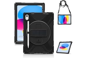 Gerutek Hülle für iPad (A16) 11./10. Generation 11/10,9 Zoll 2025/2022, Stoßfeste Robust Schutzhülle mit 360° Drehbar Stände Stifthalter Handschlaufe Schultergurt, Case für iPad 11./10. Gen, Schwarz