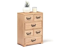 KIRIGEN Schreibtisch Schublade Schrank Storage Organizer 6 Schubladen Mini Chest mit Lable Holder Griffe für Home Office Desktop Organizer und Storage Natural