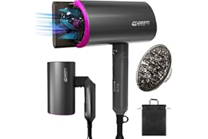 GRT PRO Asciugacapelli da Viaggio Ionico Pieghevole 2200W Phon per Capelli con Diffusore e Ugelli, Portatile, Riparazione Blu Ray Asciugatura Veloce Lucido e Liscio per Casa (grigio)