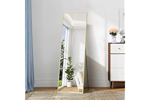 COFENY Full Length Mirror, 150 x 40 cm Gold Standing Full Body Floor Mirror Standing Leaning or Hanging, with Aluminum Frame, for Bedroom Living Room Entryway