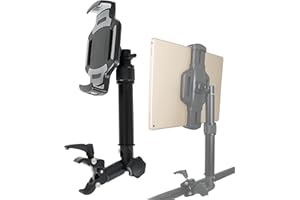 Photecs® Tablet-Halterung Pro V4-K2, höhenverstellbar mit Kniegelenk, für iPad Pro und andere Tablet-PC´s (von 6" bis 14 Zoll) an Rudergerät, Heimtrainer, Ergometer-Lenker, Kommissionierwagen etc.