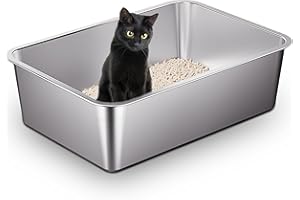 Vealind Stainless Steel Cat Litter Tray Heavy Duty 60L x 40W x10H CM, Metal Non Stick Surface Litter Box for Cats Anti-leakage Easy to Clean Open Top Kitty Litter Pan