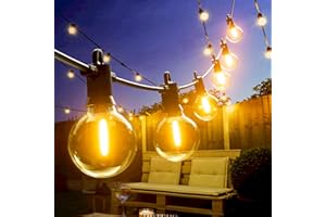Kawaya Outdoor String Lights Mains Powered 25ft 7.6m Dimmable LED String Lighting Waterproof IP65 Garden Festoon Lights Fairy Lights Soft White 12+1 Bulbs for Outside Gazebo Backyard Balcony Party
