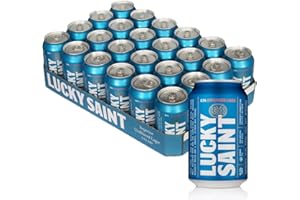 LUCKY SAINT Alcohol Free Beer - Case of 24 x 330ml, 0.5% Cans | Vegan, 53 Calories per Lager | 4 Natural Ingredients: Pilsner Malt, Hallertau Hops, Water & Yeast | Non Alcoholic Gifts