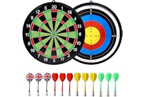 PHULWEL 17“ Safe Magnetic Dartboard Set Double Side with 12 Darts for Parties, Home, and Garden Fun