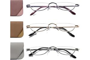 Hubeye 3 Pairs Half Moon Reading Glasses Metal Slim Half Frame Lens Ultra Thin Readers With Spring Hinges for Men and Women 2.50