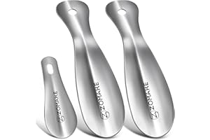 ZOMAKE Calzador de Zapatos 3Piezas - Metalico Calzadores para Personas Mayores con Colgante Agujero,19&10cm Acero Inoxidable Shoe Horn Fácil de Utilizar(Plateado)