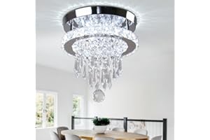 Cainjiazh Modern Crystal Chandeliers LED Ceiling Light Raindrop Crystal Pendant Light Fixtures Stainless Steel Crystal Ceiling Light Fixture for Bedroom Closet Hallway Entrance Foyer(Cool White)