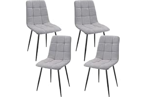 JIJIAN Set of 4 Dining Room Chairs, Padded Chairs with Linen Fabric and Black Metal Legs, Checkerboard Pattern, Dining Room Chairs for Dining Room, Living Room, Bedroom, Kitchen, Lounge, Reception