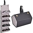 TJC Portable Sunglasses Travel Organizer 3/5 Slots Foldable Sunglasses Storage Case Eyeglasses Holder Box Multipurpose Compact Design Faux Leather Black/Blue/Brown/Grey/Pink/Maroon