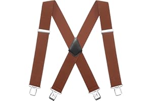 FACATH Męskie szelki w kształcie litery X, 5 cm szerokości 5 cm wytrzymałe szelki do spodni z 4 mocnymi metalowymi klipsami, szelki do smokingu regulowane i elastyczne szelki do spodni męskich i damskich, Brązowy, L