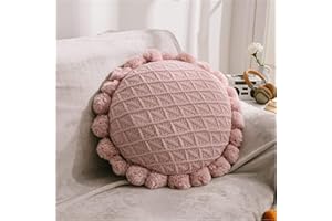 Nicole Knupfer Runde Boho Zierkissen, Dekokissen mit Pompoms getuftet, Gewebt Sitzkissen Zuhause Sofa Dekor 50cm (Rosa)