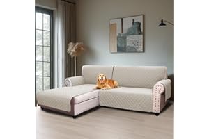 BellaHills Sofabezug L Form 2 Sitzer (205cm), Couch Überzug L Form Mit Armlehne, Ecksofa Bezug Links Für Hund Katze, Sofa Überzug Eckcouch rutschfest Sofa Auflage für Wohnzimmer, Französische Eiche