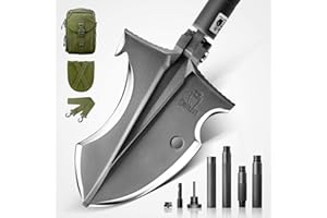 Zune Lotoo Kit Pala Multiuso Portatile da Campeggio, Paletta Pieghevole in Acciaio Angolo Regolabile Giardino, Vanga Allungabile da Outdoor Escursionismo Pesca Giardinaggio con Borsa, Smilodon