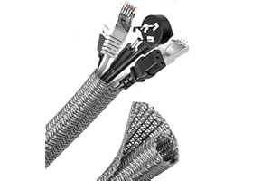 Romon 6M Guaina Cavi Intrecciata, 13-20mm Flessibile Self-closing Raccogli Cavi, Tagliabile Nascondi Cavi Guaina, Espandibile Copri Cavi Elettrici per TV Computer Ufficio Casa Auto- Grigio