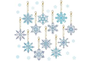 Gohytal Diamante Pittura Portachiavi, 12 Pezzi 5D Diamante Pittura Portachiavi Set Fai da Te Doppia Faccia Fiocchi di Neve Diamante Pittura Ciondolo per la Decorazione dell'albero di Natale