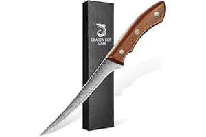 DRAGON RIOT Couteau Désosser professionnel, couteau à désosser extrêmement tranchant Damas, acier damassé pour boucher, grillage et viande