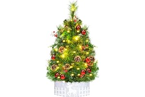 QLOFEI Árbol de Navidad pequeño con 23 Decoraciones de árboles de Navidad Hechos a Mano, pequeño árbol de Navidad Decorado artificialmente para decoración de Navidad